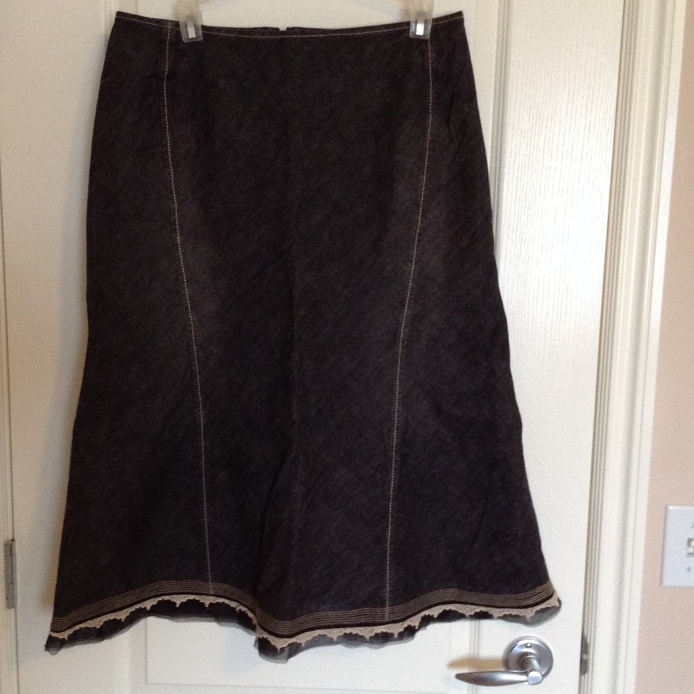 Women's Denim Skirt With Lace Trim, Size 12